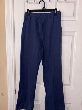Navy Cotton-Linen Blend Pants - Small